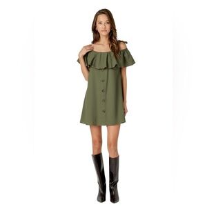 English Factory Sage Green Ruffle One Shoulder Tie Mini Dress Women’s Small